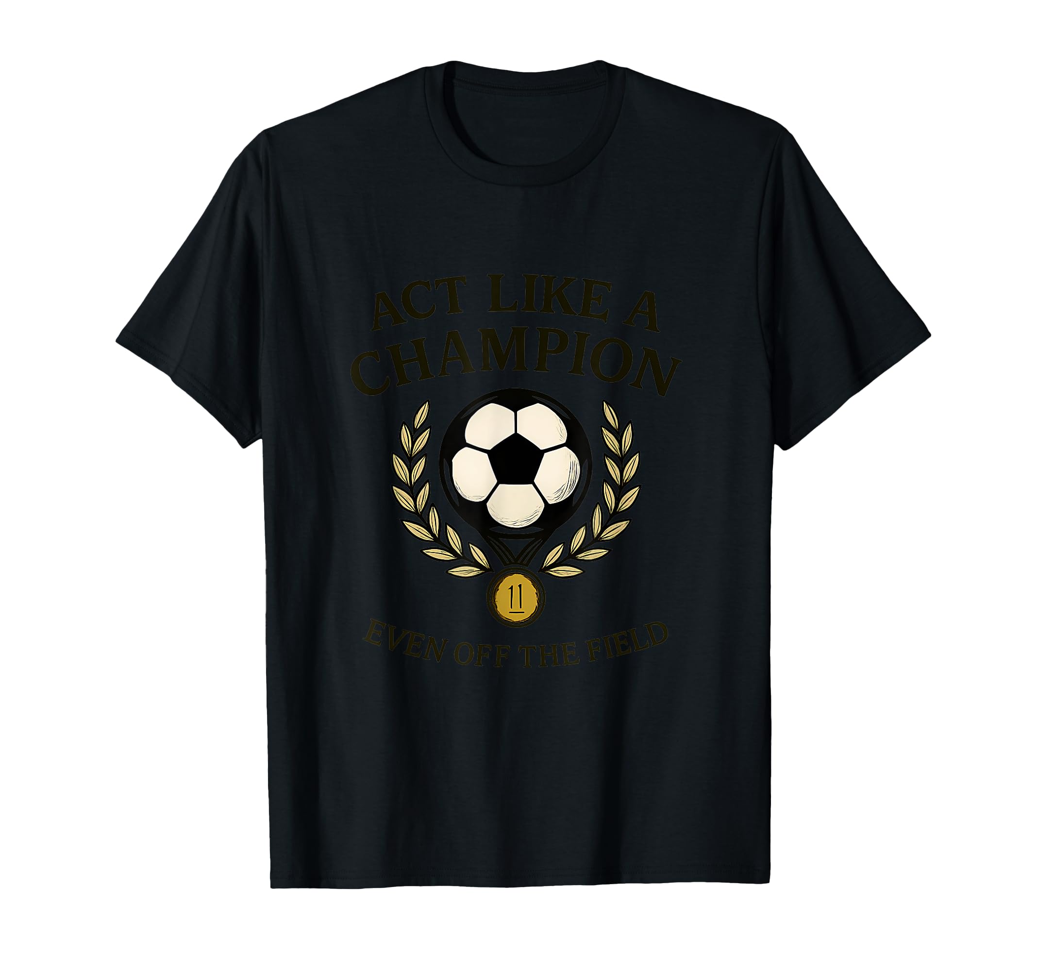 Champion Off Field Soccer Fan Gold T-Shirt - Trendy Graphic for Adults