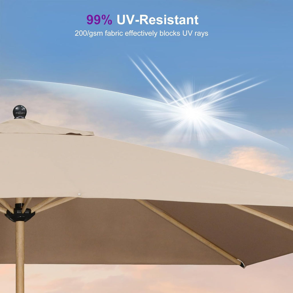 PURPLE LEAF 9' x 11.5' Patio Umbrella Outdoor Table Umbrella Rectangular Aluminum Market Umbrella with 8 Sturdy Ribs & Crank Outdoor Umbrellas for Garden Deck Patio, Taupe