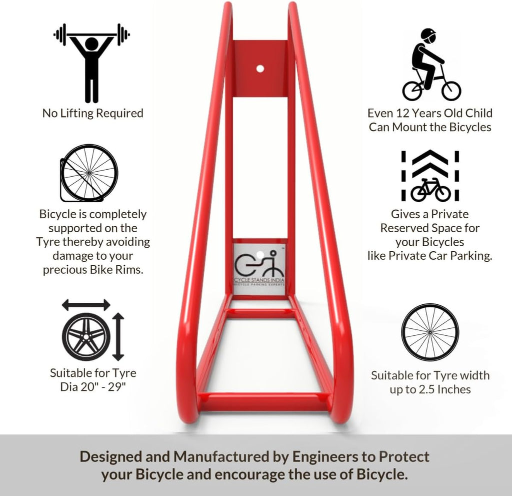 Bike Wall Mount Vertical Bike Hanger for Home Space Saving Rack Storage Mount for Garage or Home Bicycle Holder for Mountain Bikes Road Bikes Holds up to 77lbs Red,Pack of 2