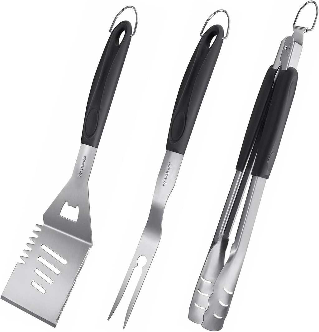HAUSHOF Large Grill Accessories Heavy Duty BBQ Set Gifts for Men/Women - Premium Stainless Steel Spatula, Fork & Tongs, Barbecue Utensils Tool Kit Gift for Grilling Lover Outdoor