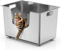 Enclosed Stainless Steel Cat Litter Box 13.8” High Sides, Extra Large Litter Box for Big Cats, XL Metal Kitty Litter Pan Pet Toilet with Wheels for Easy Mobility, Anti-Leakage, Non-Sticky, Easy Clean