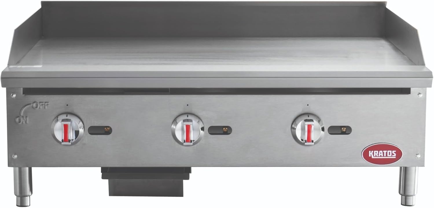 Kratos 29Y-005 36" Commercial Restaurant Gas Countertop Griddle, Manual Controls, 3 Burners, 90,000 BTU Output