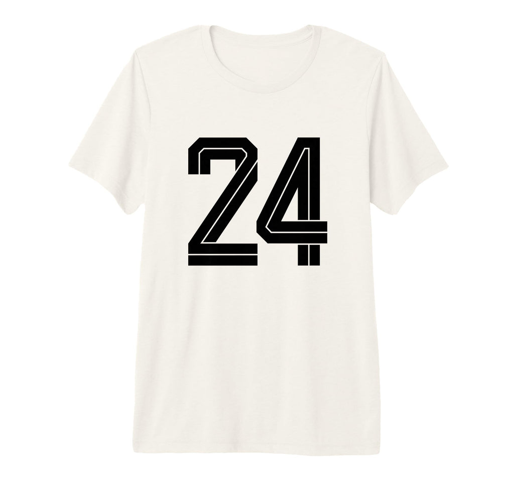24 White Number 24 Sports Fan T-Shirt - Casual Everyday Wear for Adults