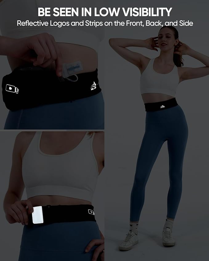 Running Belt with 400ml Soft, Adjustable Running Fanny Pack with Phone Holder and Gym Towel, Waterproof Belt Bag for Women Men for Jogging Hiking Marathon (Black, L/XL)