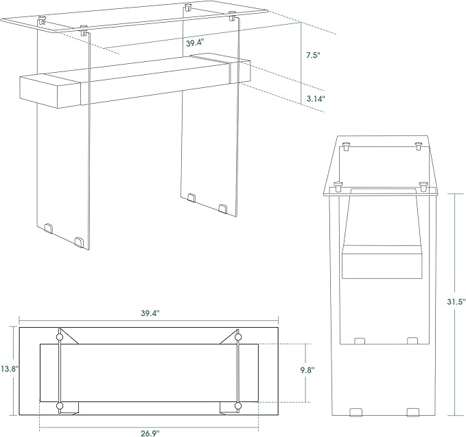 ivinta Glass Console Table with Storage, 39.4" Modern Sofa Table for Living Room, Foyer, Hallway, Bedroom 5101 (Black)