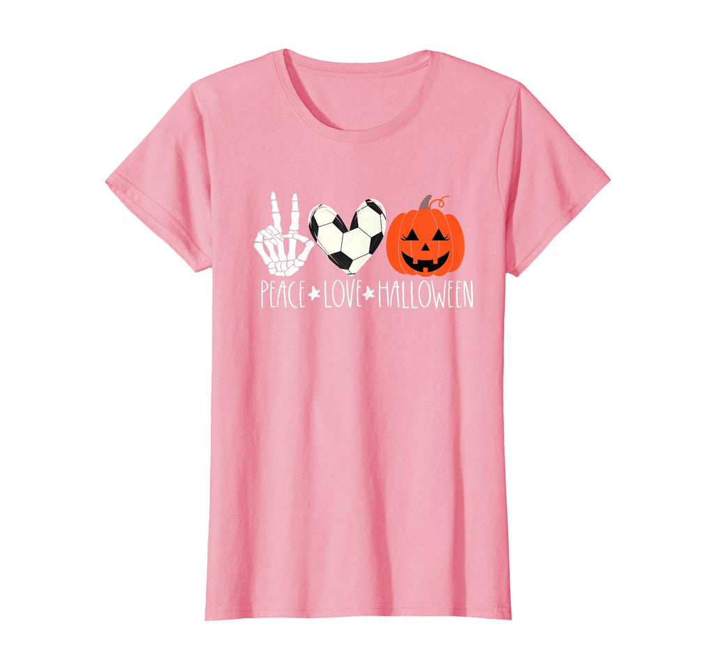 Soccer Peace Love Halloween Pumpkin Teen T-Shirt - Graphic Print for Adults