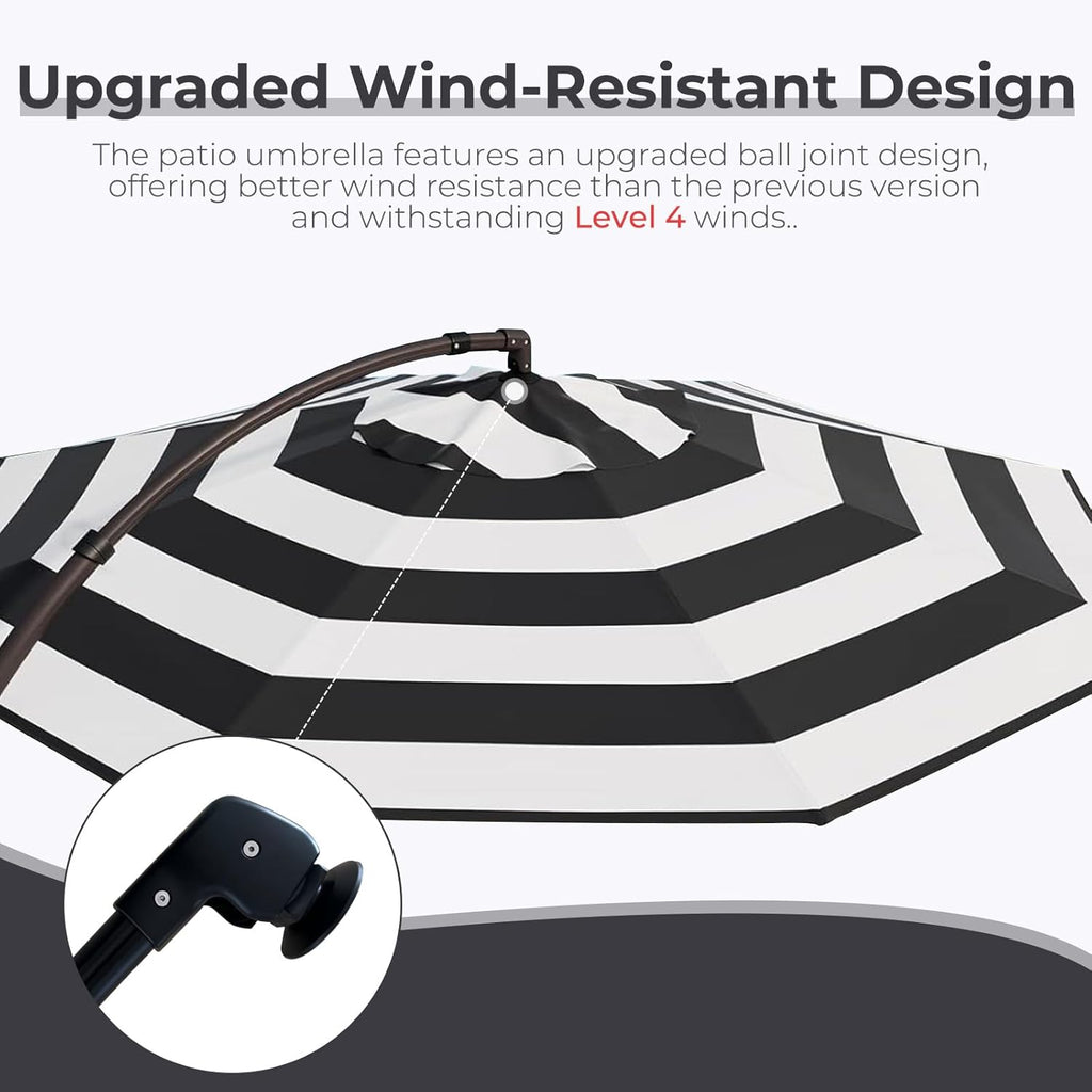 Grand patio 12FT Outdoor Round Offset Umbrella Large Patio Aluminum Cantilever Umbrella with Base for Garden Deck Poolside (Black & White, 12 FT)