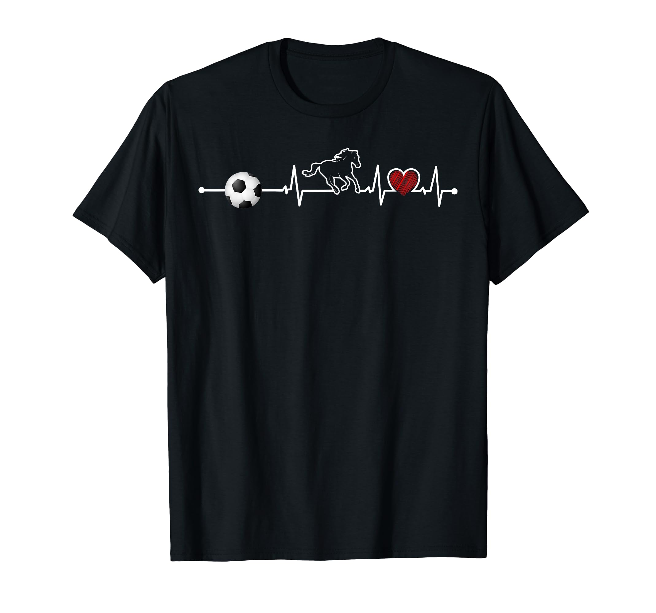 Horse And Soccer Heartbeat Heart Lover T-Shirt - Trendy Graphic Men Women