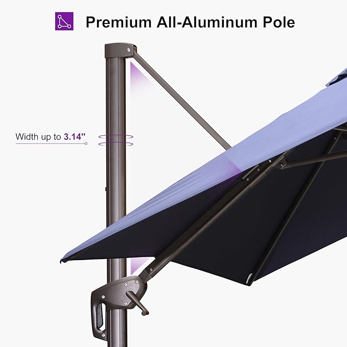 PURPLE LEAF 10' X 13' Patio Cantilever Umbrella Rectangle Umbrella Outdoor with Aluminum Offset Hanging and 360° Rotation for Pool Garden Deck Patio, Navy Blue