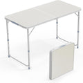 VINGLI 4FT White Folding Table with Carrying Handle Height Adjustable Lightweight Fold Up Portable for Indoor Outdoor Picnic,Camping,Hiking,Fishing,BBQ …