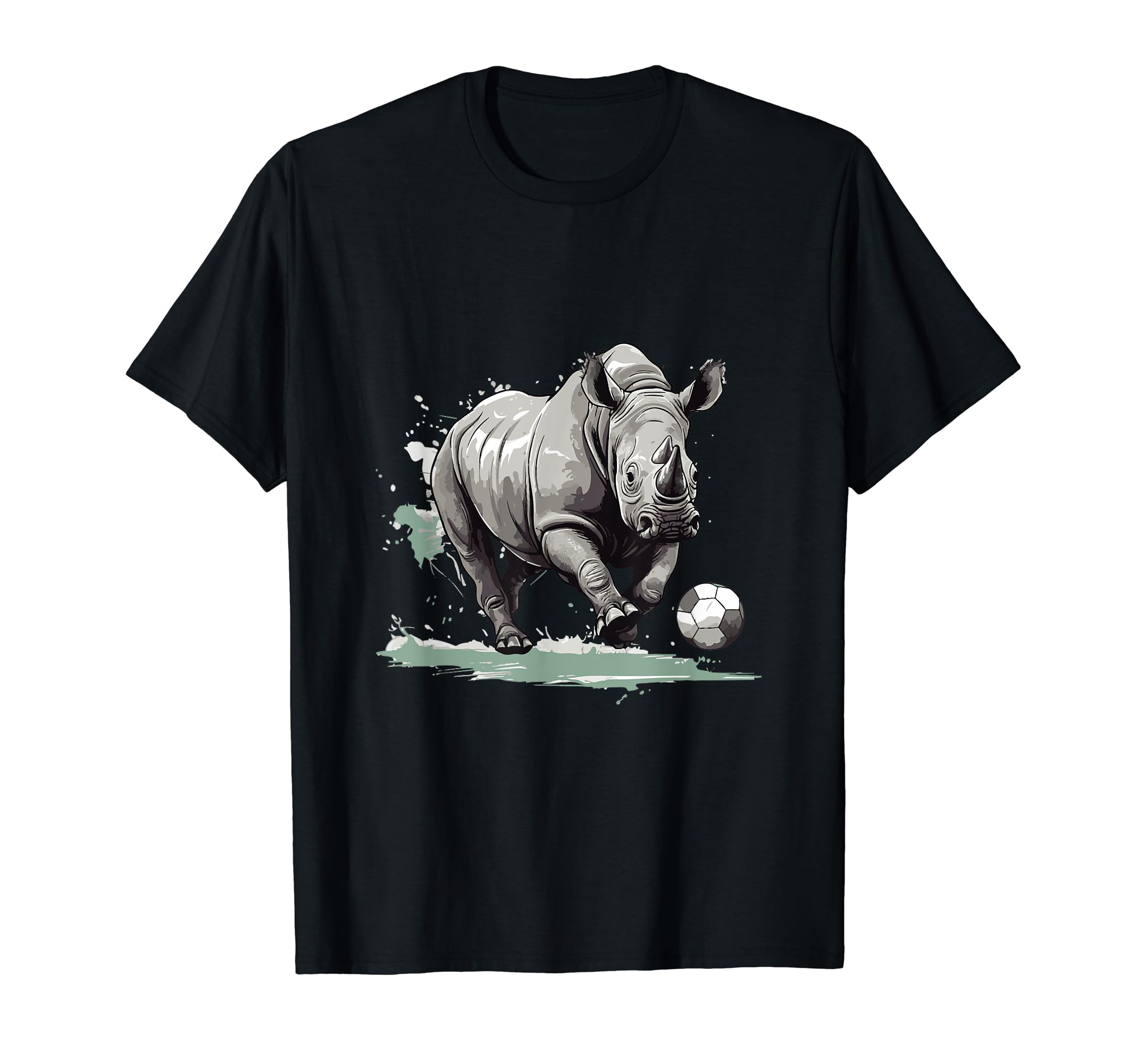 Rhino Playing Soccer Funny Animal T-Shirt - Streetwear Style for Adults
