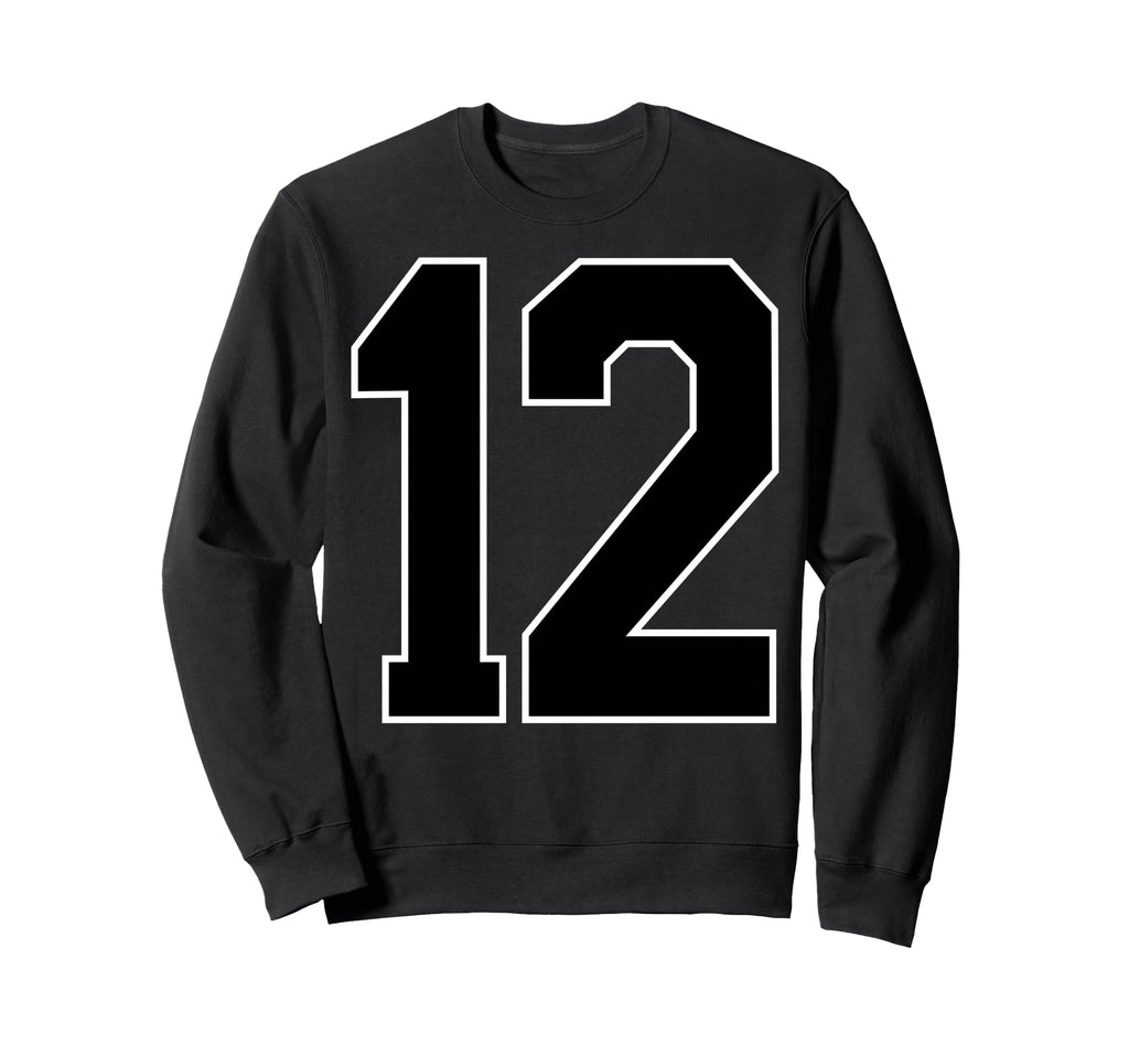Black Sports Team Number 12 Fan Sweatshirt - Aesthetic Graphic for Adults