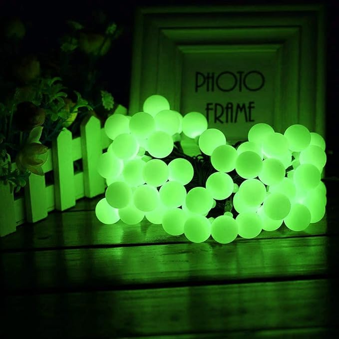Globe Ball Fairy Lights, 50 LEDs 23ft/7M Solar Led Globe String Lights Waterproof with Two Lighting Modes for Garden Outdoor Party Christmas Decoration (Green)