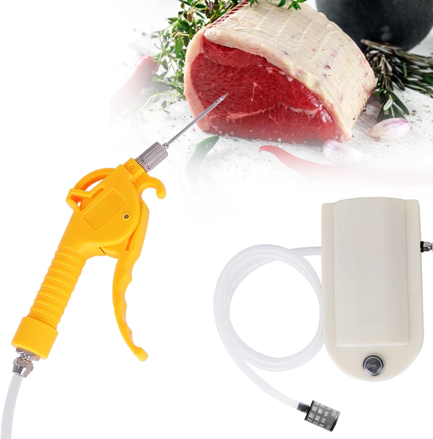 Electric Meat Injector Gun Pump with Hose, 50W Automatic Marinade Injector Syringe Kit for BBQ, Turkey Pork Beef, 10 Stainless Steel Needles for Home Kitchen & Outdoor Grilling
