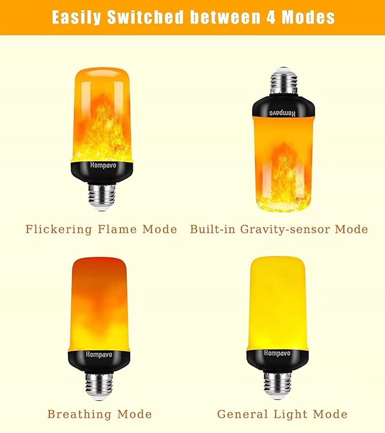 Hompavo 【Upgraded】 LED Flame Light Bulbs, 4 Modes Flickering Light Bulbs with Upside Down Effect, E26/E27 Flame Bulb for Halloween Christmas Party Patio Porch Home Indoor & Outdoor Decorations - 2