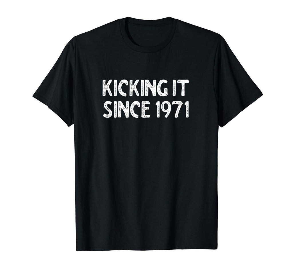 Kicking It Since 1971 Funny Soccer T-Shirt - Minimalist Print Men Women