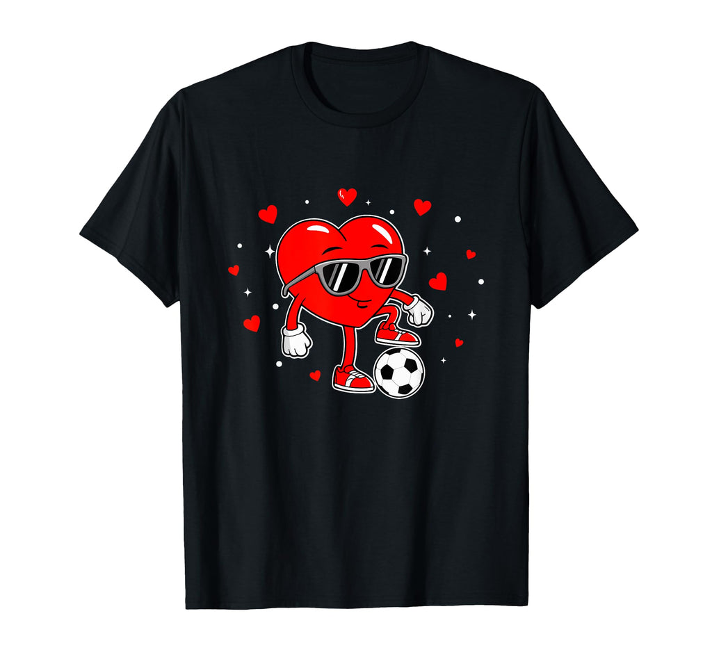 Soccer Playing Heart Character T-Shirt - Unique Graphic for Adults