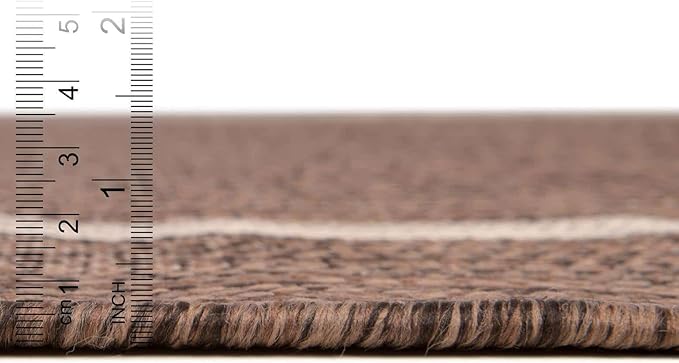 Unique Loom Outdoor Border Collection Area Rug - Soft Border (7' 10" Square Brown/Ivory)