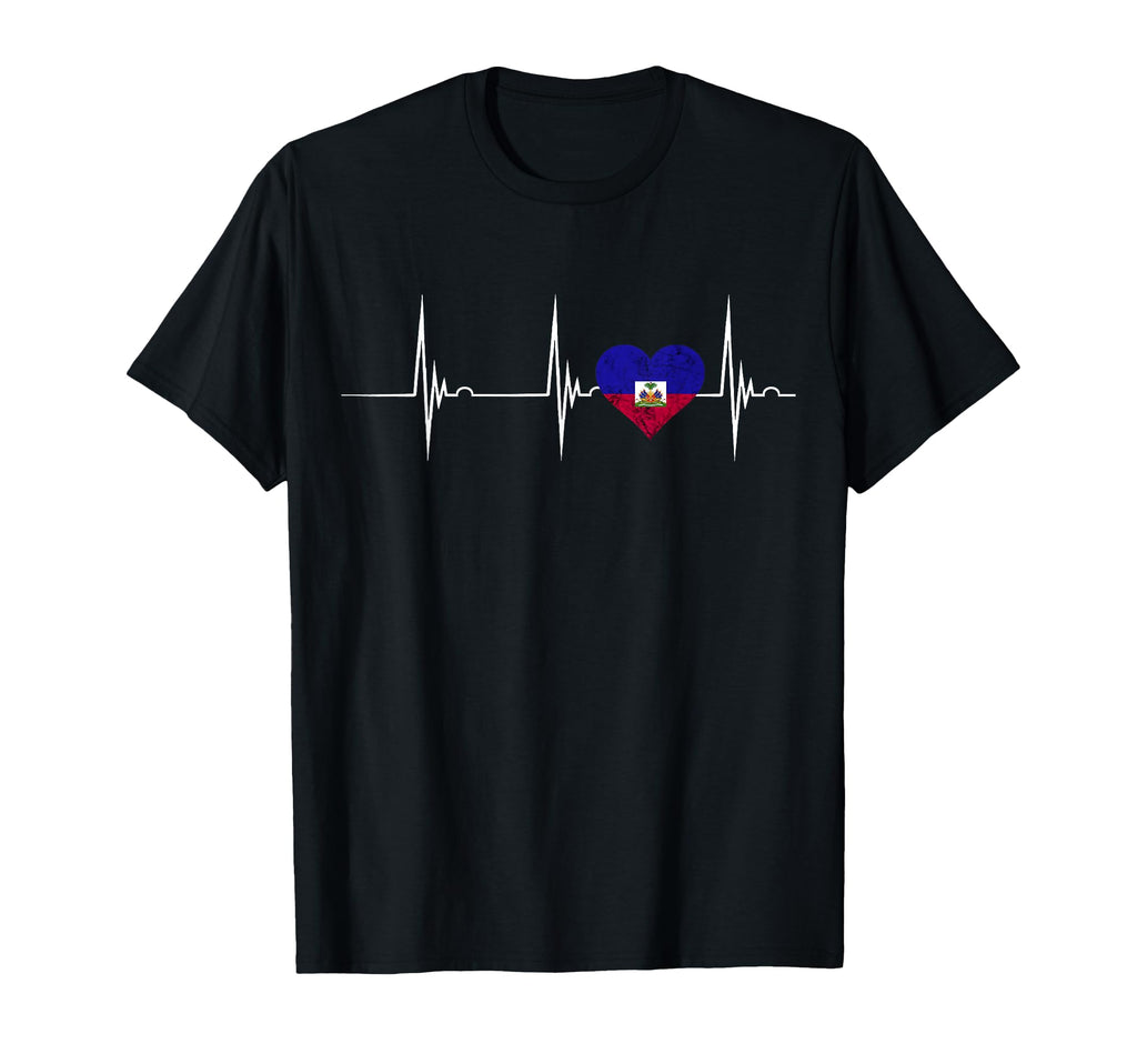 Haiti Heart Haitian Heartbeat Ekg T-Shirt - Fun Novelty Design Men Women
