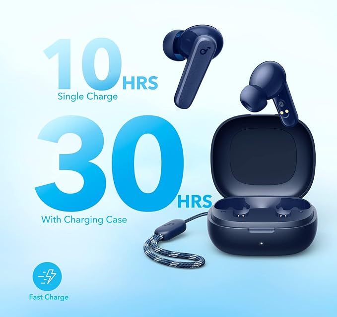 Soundcore by Anker P20i True Wireless Earbuds, 10mm Drivers with Big Bass, Bluetooth 5.3, 30H Long Playtime, Water-Resistant, 2 Mics for AI Clear Calls, 22 Preset EQs, Customization (Blue)