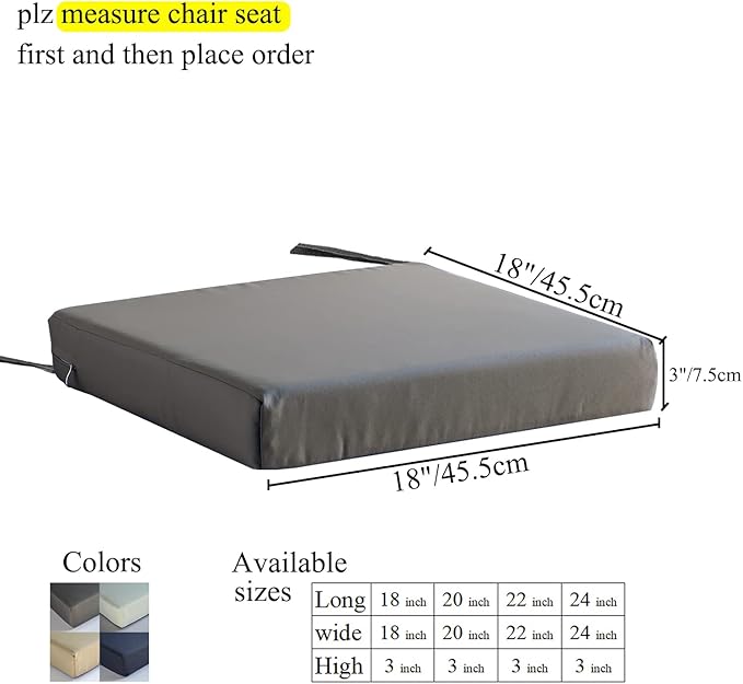 Patio Chair Cushions Non Slip Bottom Chair Pad with TiesSet of 2 Waterproof Square Outdoor Seat Cushion Replacement for Garden Swing Furniture 18x18 Inch, Navy Blue