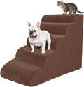 5 Step Pet Stairs Ramp for High Beds Sofas 5-30 Inch with Sturdy Non Slip Waterproof Pads, Machine Washable Cover Indoor Balanced Design for Cats Dogs Small Medium Large XL Pets Grey (Brown, Large, 1)