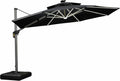 PURPLE LEAF 12ft Solar powered LED Patio Umbrella Outdoor Round Umbrella Large Cantilever Umbrellas with LED lights Windproof Offset Umbrellas Heavy Duty Sun Umbrella for Garden Deck Pool Patio, Grey