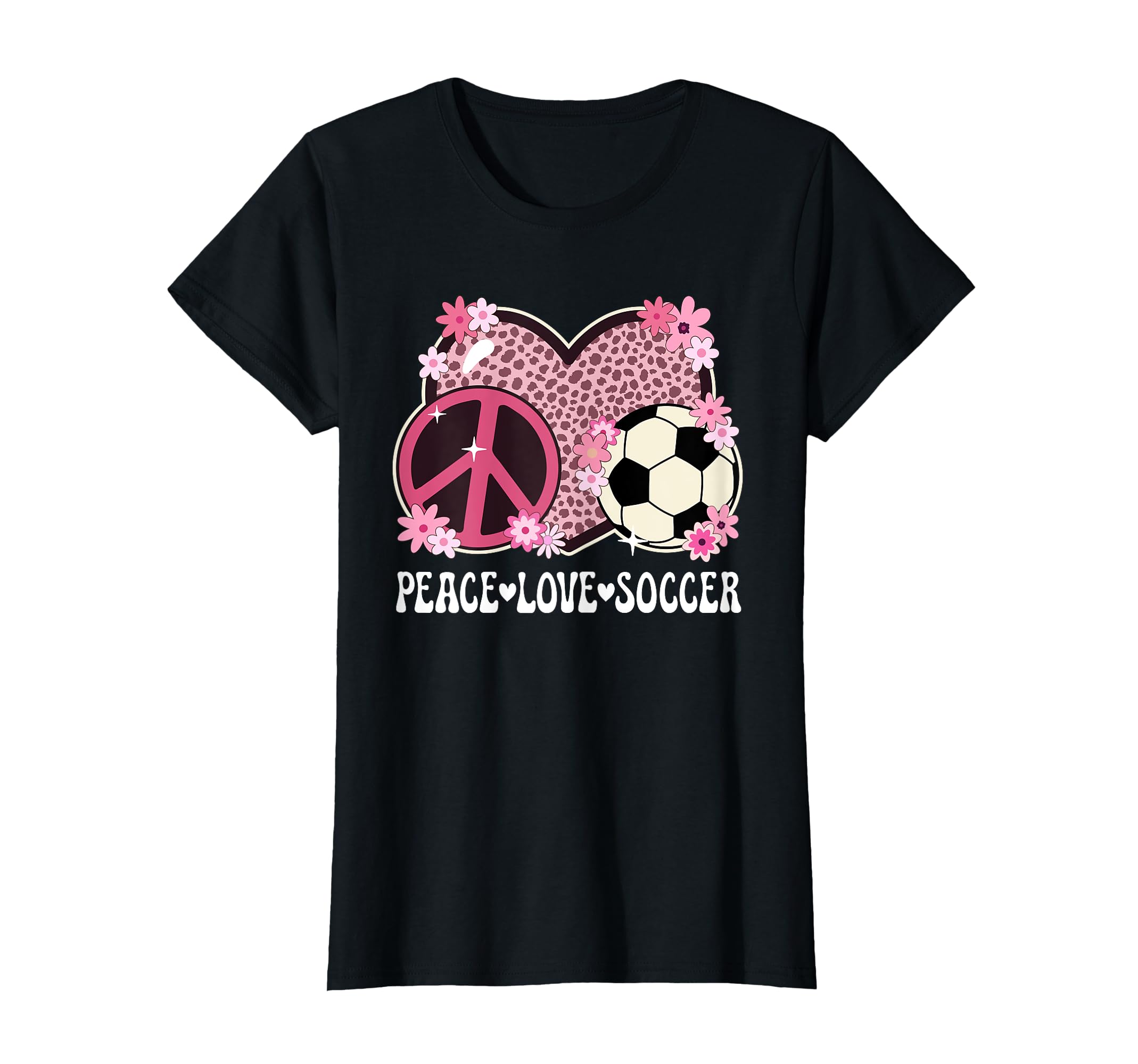 Peace Love Soccer Lover Outfit Cheetah T-Shirt - Unique Graphic Men Women