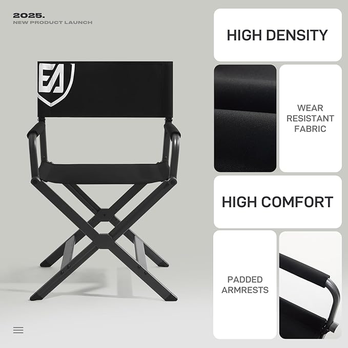 Ever Advanced Lightweight Aluminum Director's Chair, Black and Grey, 350lb Capacity