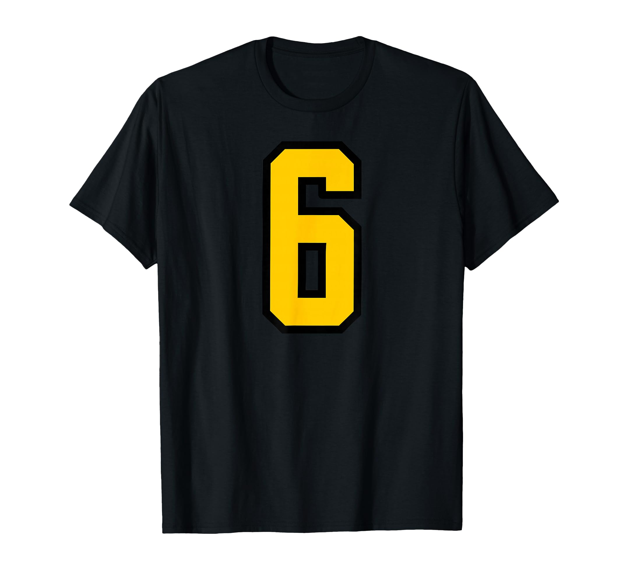 Yellow Black Sports Team Number 6 T-Shirt - Graphic Print for Adults