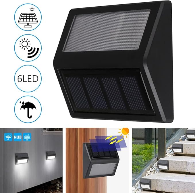 Solar Lights Outdoor, Waterproof Solar Powered Deck Step Lights for Patio Garden Backyard Garage Driveway Pathway Outside Wall Lighting (Cool White/2 Pack)