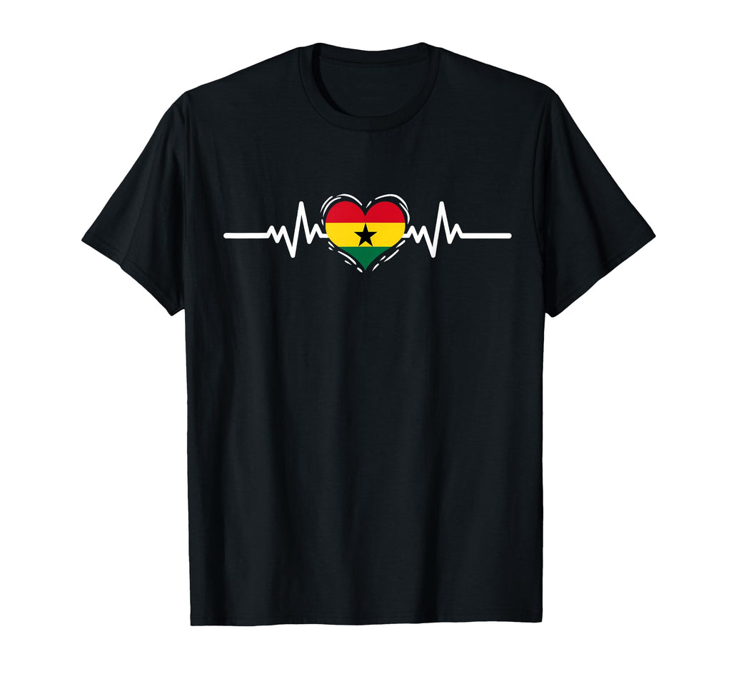 Ghana Flag Heartbeat Ghanaian Roots T-Shirt - Unique Graphic for Adults