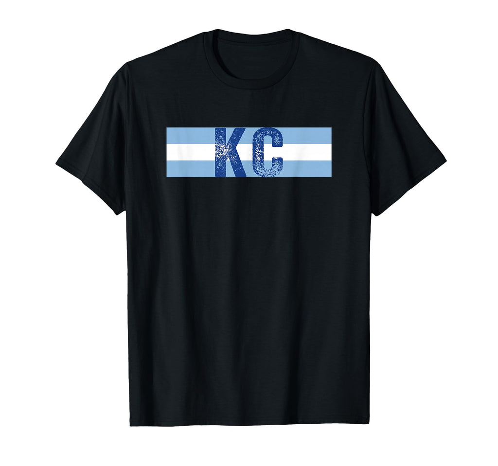 Kc 2 Letters Kansas City Kc Blue Stripes T-Shirt - Novelty Apparel Unisex