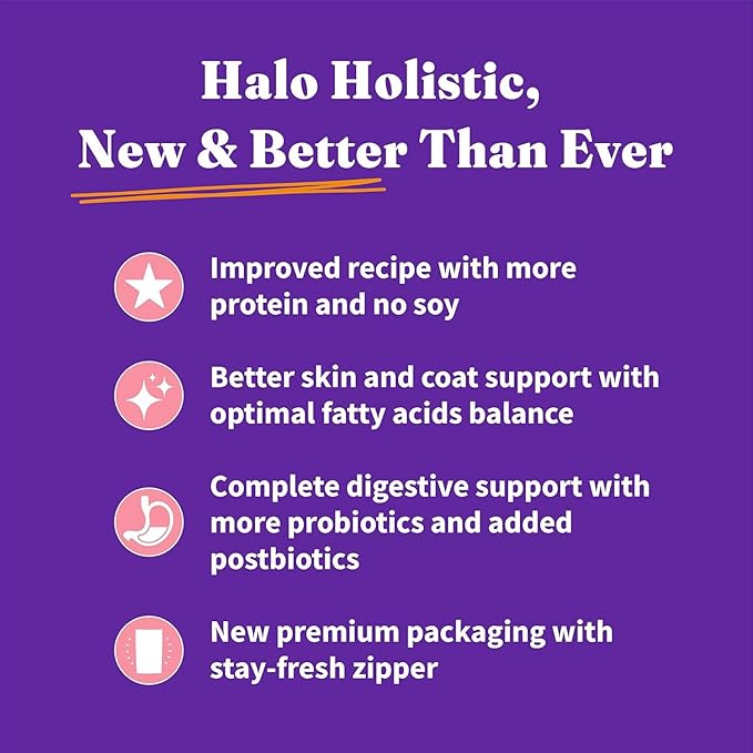 Halo Holistic Cat Food Wild Caught Salmon & Whitefish Formula, Healthy Grains Dry Cat Food, Complete Digestive Health, Kibble for Adult Cats, 3 lb Bag