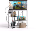 20-29 Gallon Fish Tank Stand with Power Outlet & LED Light, Metal Aquarium Stand with 3 Tier Adjustable Storage Shelves, Tank Stand for Reptile Tank, Turtle Tank, 30.7" L*13.8" W, White
