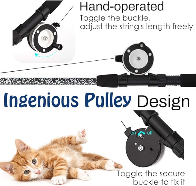 Pawaboo Cat Feather Toys, 4 Pack Interactive Cat feather Teaser Wand Toys, Retractable Fishing Pole Wand Catcher Exerciser with Refill Fish, Dragonfly Worm with Bells, Fun Cat Kitten Kitty Playing Toy