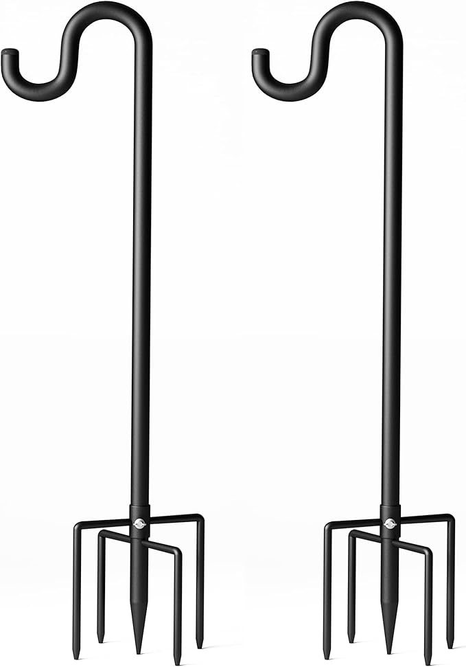 76" Shepherds Hooks for Outdoor, Extra Thick Bird Feeder Pole with 5 Prong Base, Adjustable Shepards Hook for Garden, Weddings, Hanging Plant