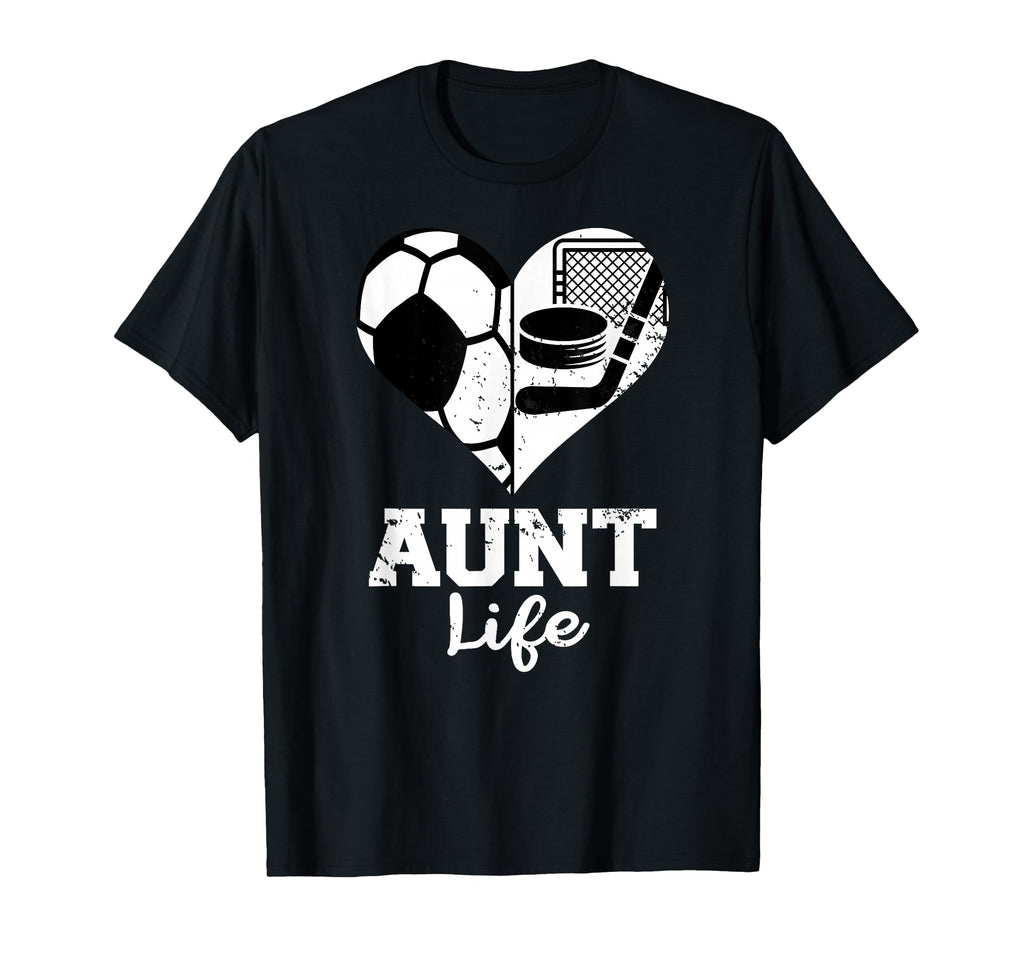 Aunt Life Soccer Hockey Heart Split T-Shirt - Custom Art Print Unisex