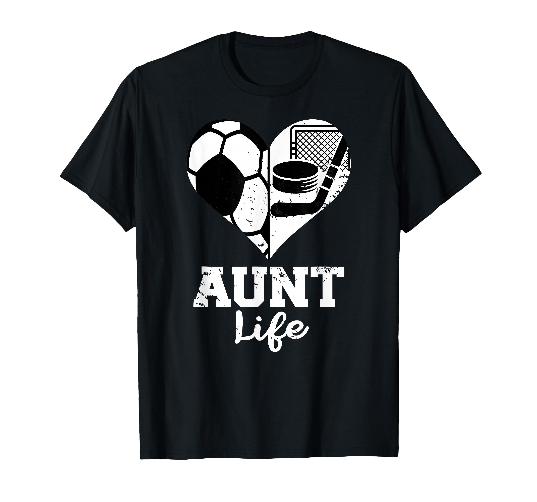 Aunt Life Soccer Hockey Heart Split T-Shirt - Custom Art Print Unisex