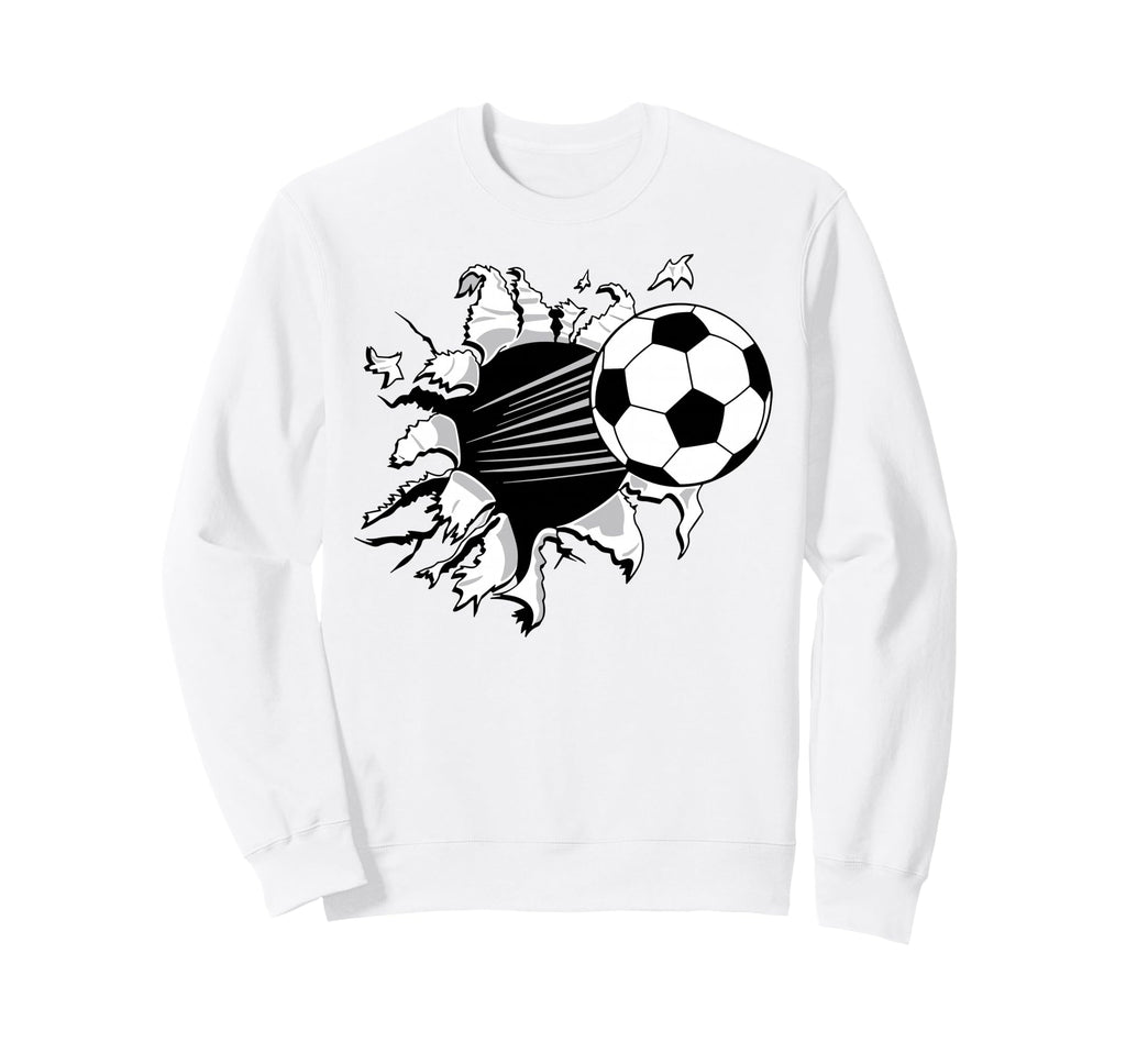 Soccer Ball Crashing Through Sweatshirt - Fun Novelty Design Men Women