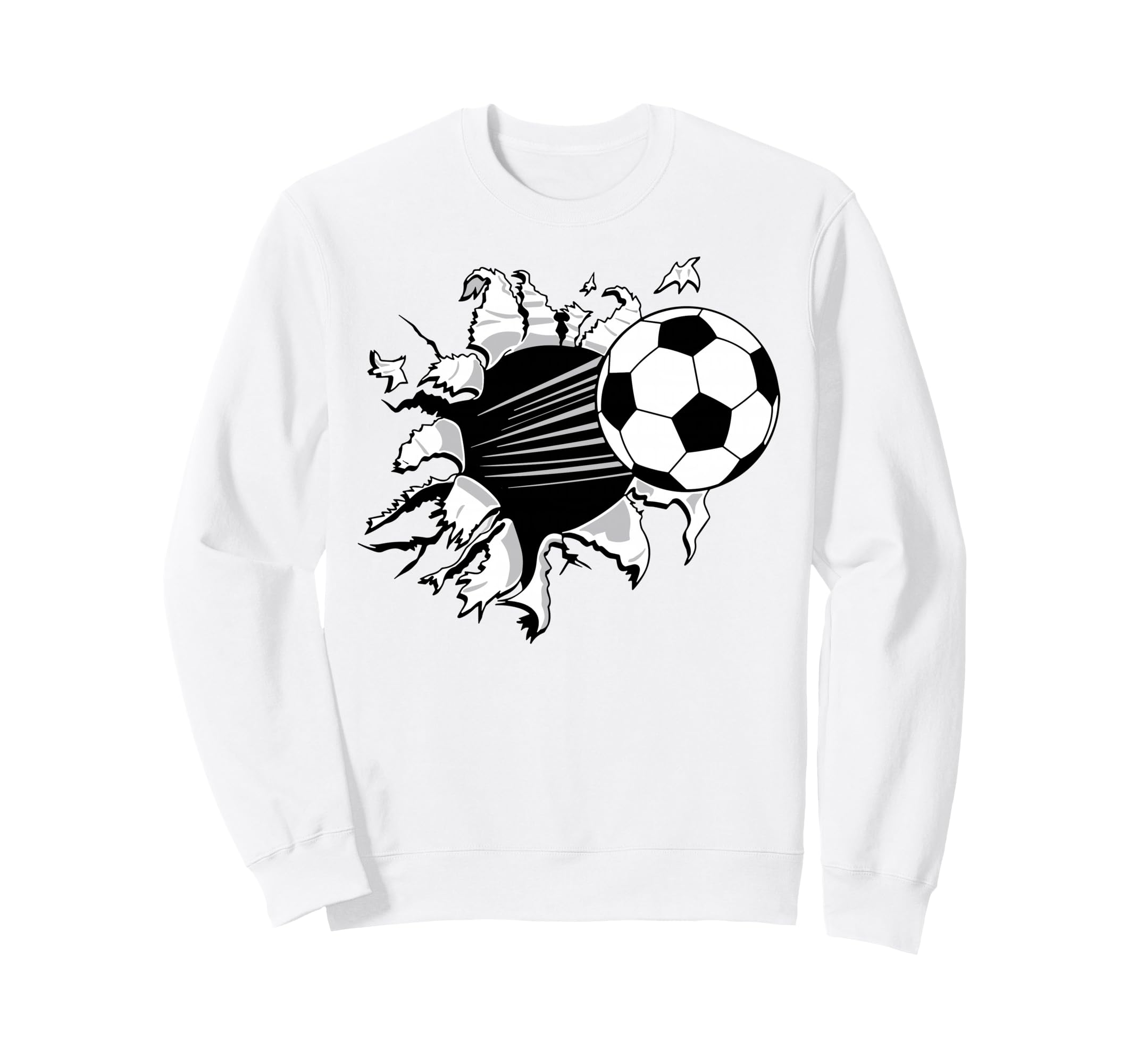 Soccer Ball Crashing Through Sweatshirt - Fun Novelty Design Men Women