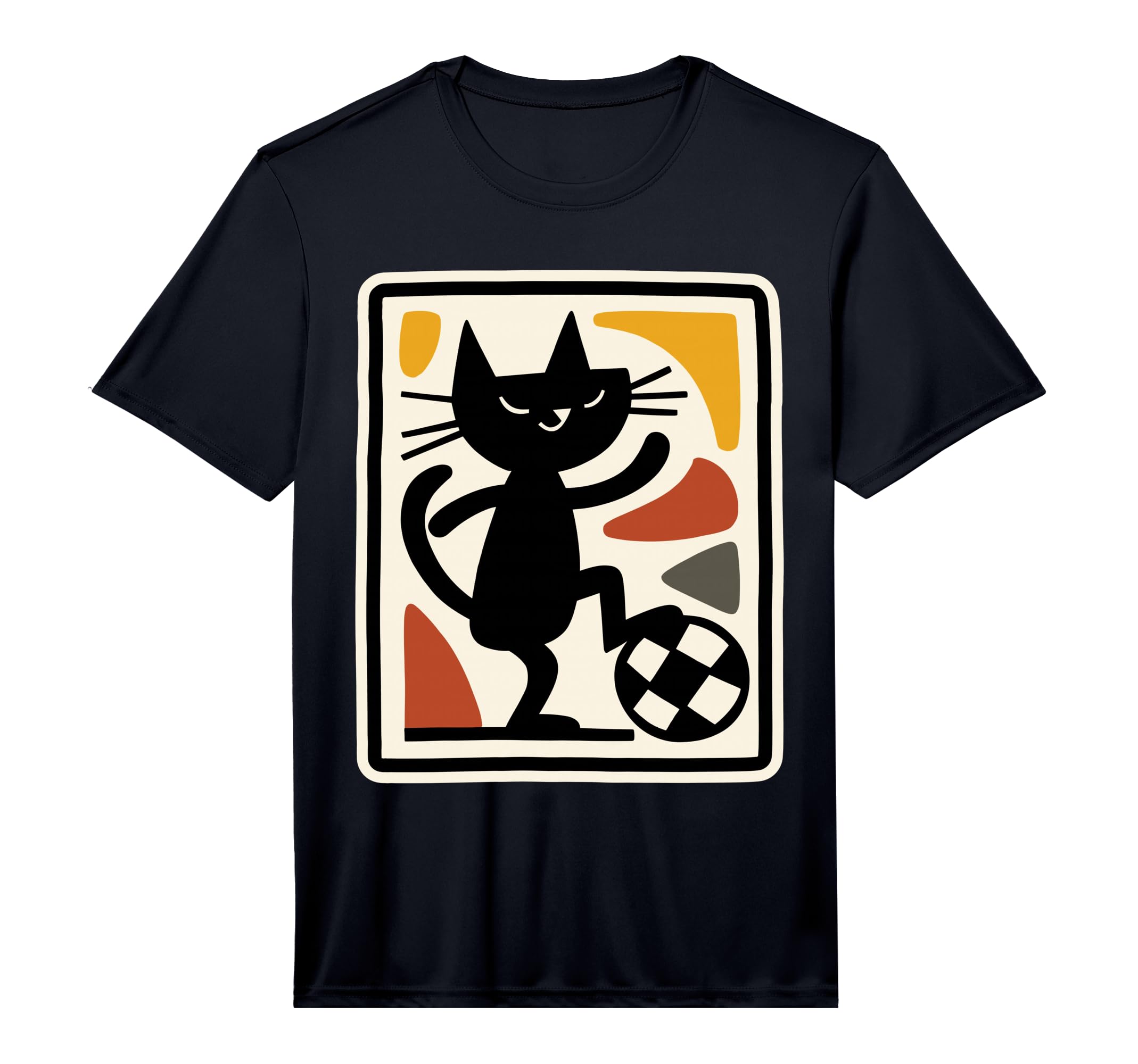 Black Cat Playing Soccer Sports Artwork T-Shirt - Trendy Graphic Unisex