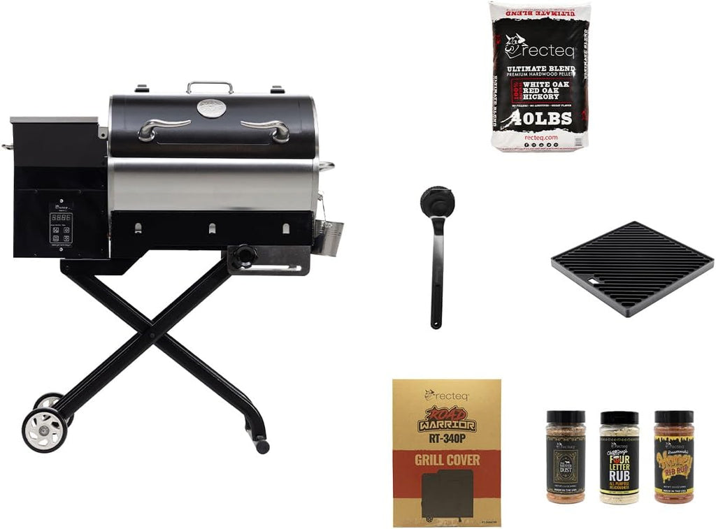 recteq Pellet Grill - Road Warrior 340 + Searing Essentials Bundle, Portable Electric Pellet Smoker Grill, BBQ, Wood Pellets, Sear, Smoke, and More