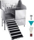 VEVOR Professional 304 Stainless Steel Dog Bathing Station, 50 inch Pet Grooming Tub w/Anti-Slip ramp, Storage Drawer, Cold Hot Faucet Showerhead, for Large & Medium & Small (Left Door, with Drawer)