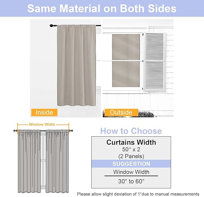 Simplebrand Ava Blackout Curtains for Patio 108 Inches Long 2 Panels Set, Solid Thermal Insulated Room Darkening Rod Pocket Window Treatment Curtains Blackout Drapes, W50 x L108 Inch, Stone