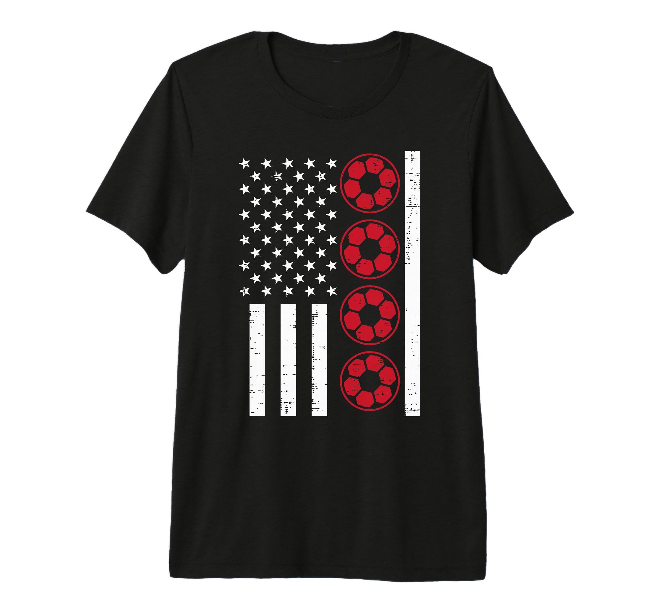 American Flag Red Soccer Balls Football T-Shirt - Trendy Graphic Unisex