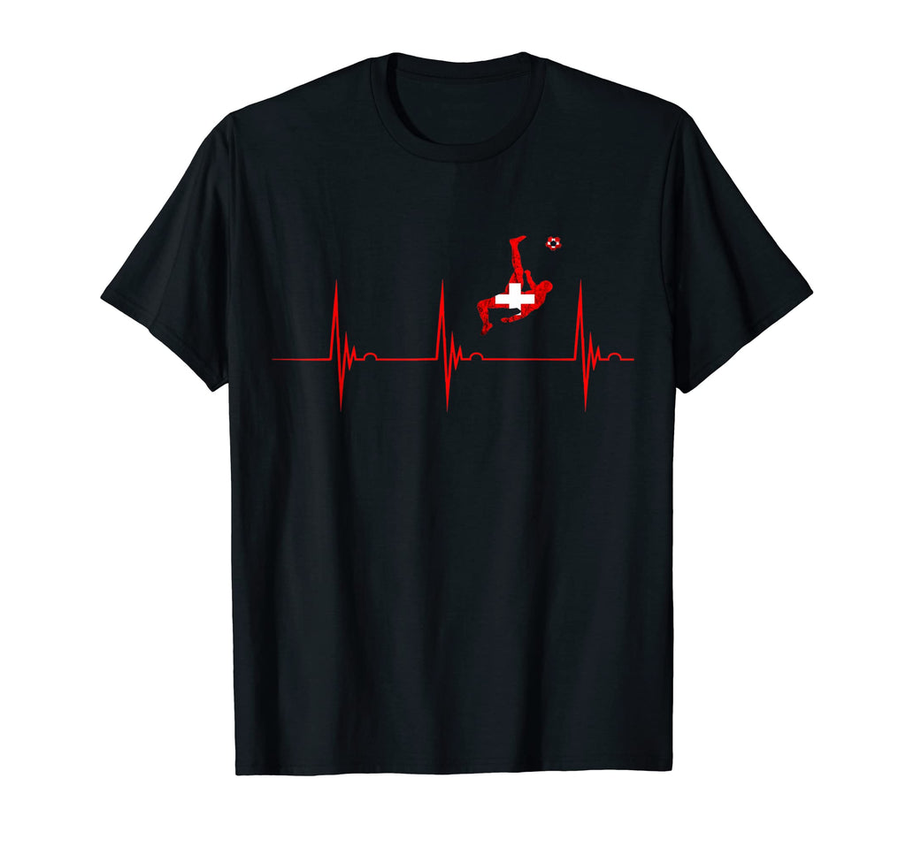Switzerland Swiss Flag Heartbeat Ekg T-Shirt - Novelty Apparel for Adults