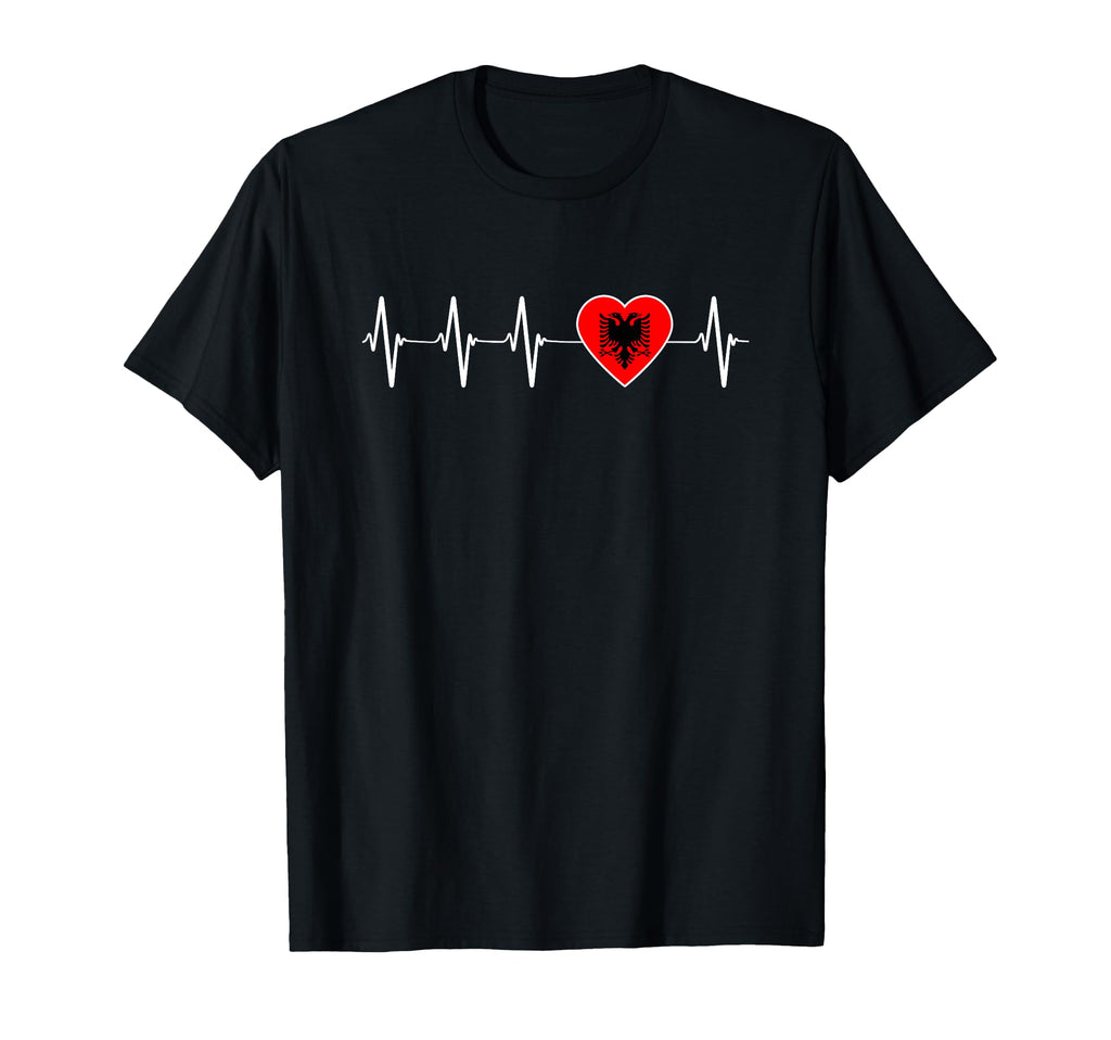 Albanian Heartbeat Proud I Love Albania T-Shirt - Novelty Apparel Unisex