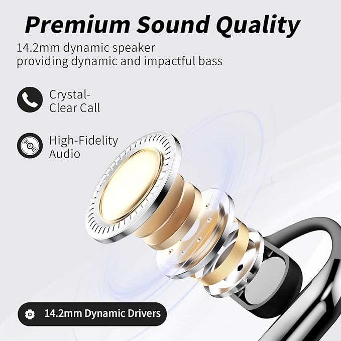 Open Ear Clip Wireless Earbuds Bone Conduction Headphones, Bluetooth 5.4, Open Ear Design for Running Fitness,office，Built-in Mic, IPX7 Waterproof, LED Display Charging Case,Ear Hooks Ear Buds