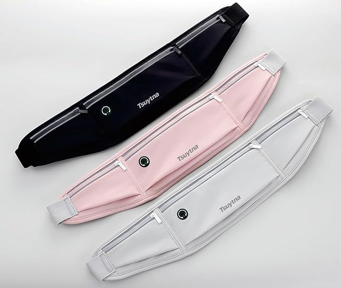 Running Belt for Women & Men - Slim Phone running belt with Water-Resistant Phone Holder, 3 pockets Adjustable Waist Strap, Reflective Safety Design for Running, Hiking, Travel，Fitness (Pink)